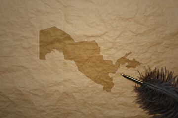 map of uzbekistan on a old paper background with old pen