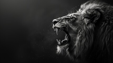 Roaring Lion in Black and White. Generative AI