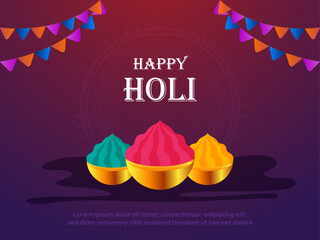 Illustration of abstract colorful Happy Holi background with Gulal and Typography