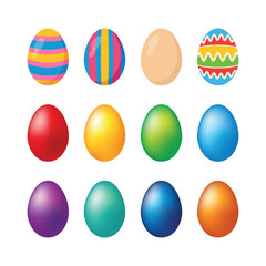 Colorful easter shiny eggs icon set vector isolated on a white background. Set of different colored easter eggs graphic design element