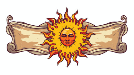 Tattoo style sticker with banner of a sun freehand d