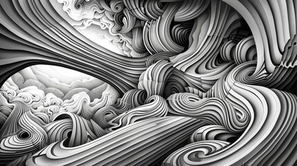 Monochrome Drawing of a Wave. Generative AI