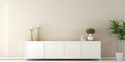 Contemporary white cabinet near bright wall in room.