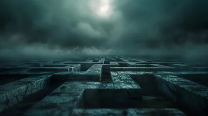 Fotobehang Dark and Gloomy Maze. Generative AI © MIKHAIL