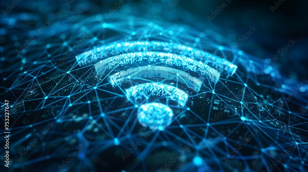Poster Digital Signal: WiFi Connectivity in a Futuristic Setting. Generative AI
