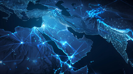 
Abstract map of Saudi Arabia, Middle East and North Africa, concept of global network and connectivity, data transfer and cyber technology, information exchange and telecommunication