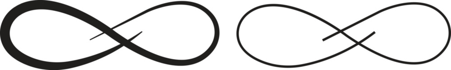 Infinity black line icon set. Infinity, eternity, infinite, endless, loop symbols. Unlimited infinity collection flat style stock vector isolated on transparent background sign made with mobius strip.