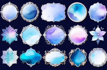 Blue purple watercolor story highlight cover icons. Set of abstract pastel pink watercolor circles design. Highlight cover for social media stories