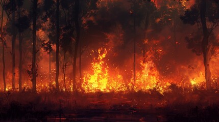 Devastating Forest Fire Engulfing Trees. Generative AI