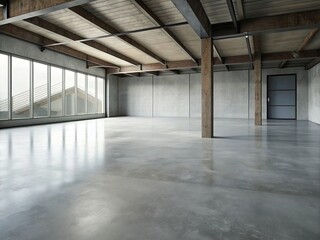 The simple cement floor contrasts with the loft architecture structure generative ai