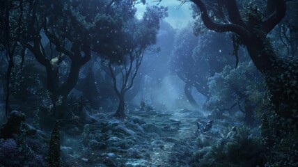 Enchanted forest scene with ethereal light - An otherworldly forest scene bathed in ethereal light, suggesting a fantasy world or a dream-like state of being