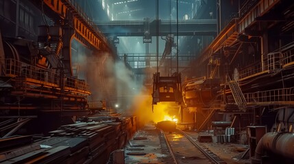 Fototapeta na wymiar Large Steel Factory in Operation. Generative AI