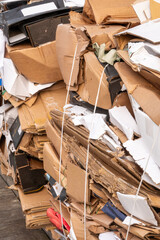 Cardboard waste tied together. Close up image.