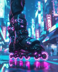 Fototapeta na wymiar Person Roller Skating on City Street. Generative AI