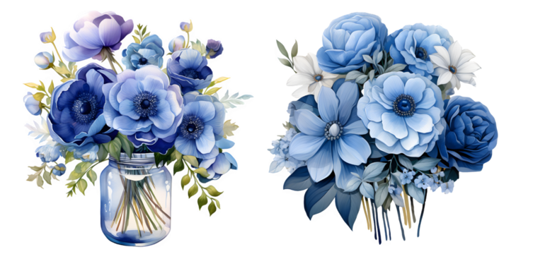 Wedding  Flower Set Watercolor Illustration PNG, Transparent Background, Clipart - Powered by Adobe