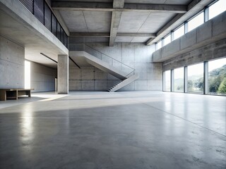 The simple cement floor contrasts with the loft architecture structure generative ai
