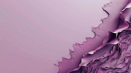 A minimalist art piece with a corner of deep purple to light pink waves transitioning to a plain background of color #fffbfc for text space. Created Using: Crisp wave details, color to no-color gradie