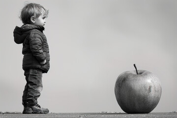 A child and an apple - obrazy, fototapety, plakaty