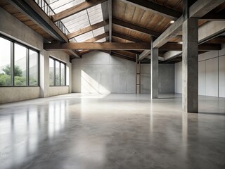 The simple cement floor contrasts with the loft architecture structure generative ai