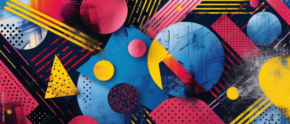 Poster dynamic abstract painting with various colors and shapes