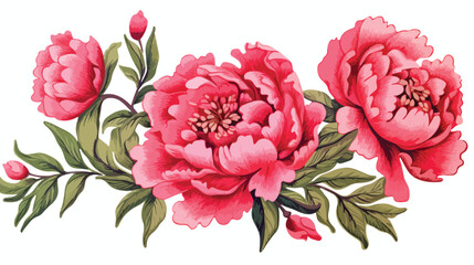 Vector embroidery with peonies. Fashion floral print