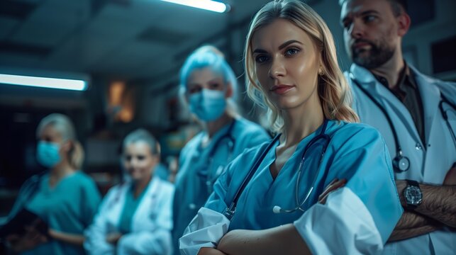 Group of Doctors Standing in Hospital. Generative AI - Powered by Adobe