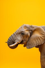 Naklejka premium Elephant Standing in Front of Yellow Background. Generative AI