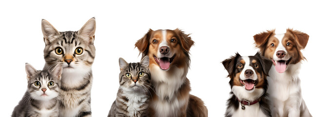 Set of Dog, Puppy, Cat, Kitten: A Friendly Banner Design for Dogs and Cats, Isolated on Transparent Background, PNG
