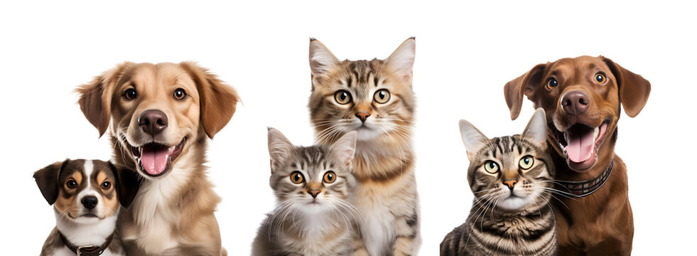 Banner Design Set: Dog, Puppy, Cat, Kitten - All Friendly Between Dogs and Cats, Isolated on Transparent Background, PNG