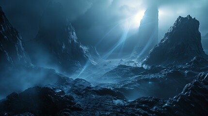 Dark and Mysterious Landscape With Rocks. Generative AI