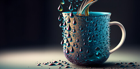 abstract tea cup made of water drops, cool refreshment concept