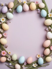 Naklejka na ściany i meble Easter Egg Wreath with Spring Flowers
