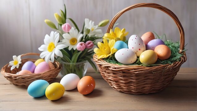 Easter Celebration: Colorful Eggs and Spring Flowers