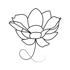 Obraz premium Lotus single continuous one line out line vector art drawing and tattoo design 