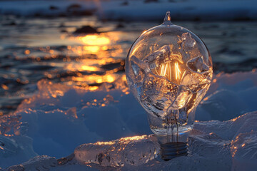 Fototapeta na wymiar A light bulb made of ice
