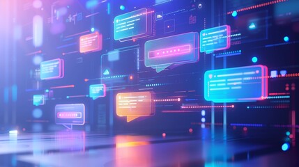 Computer Screen Displaying Various Speech Bubbles. Generative AI