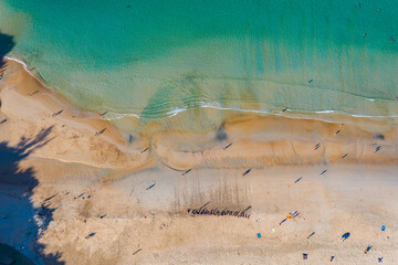 aerial view white beach, blue and green sea at Nai Harn beach. .Nai Harn beach is a famous landmark...