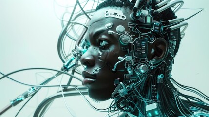 Futuristic Android Portrait in Afrofuturism Style, This captivating 3D artwork offers a unique and innovative take on futuristic design, appealing to