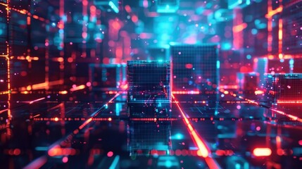 Futuristic Neon City Grid, To provide a visually appealing and innovative background for technology, gaming, and sci-fi related designs, as well as a
