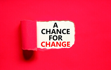A chance for change symbol. Concept words A chance for change on beautiful white paper. Beautiful red background. Business A chance for change concept. Copy space.