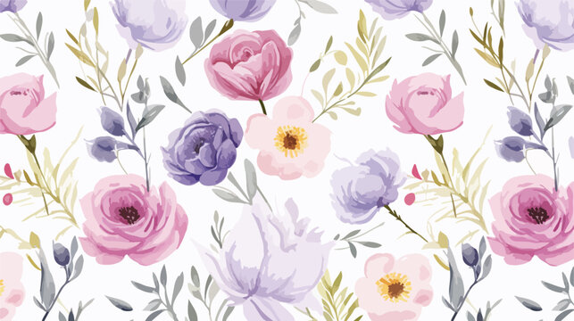 Watercolor seamless pattern with floral bouquets. Vi