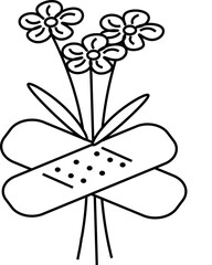 Adhesive tape, adhesive plaster with a bouquet of flowers. Icon, outline