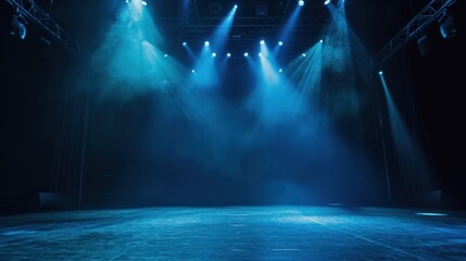 stage light lighting device with colored spotlights and smoke, concert and theater stage concept