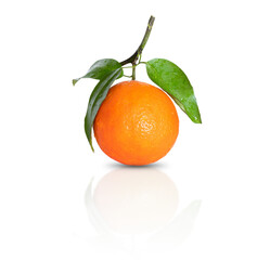 Mandarin with green leaf isolated on transparent background png file. Tangerine or clementine with green leaf