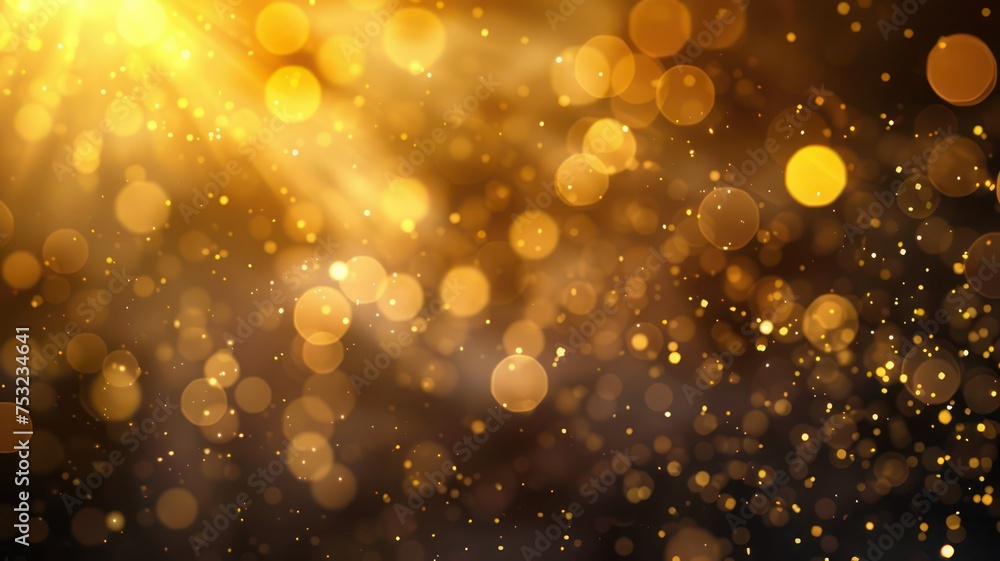 Poster background with defocused golden yellow bokeh lights created with generative ai
