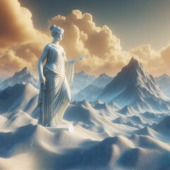 Greek woman statue in the mountains