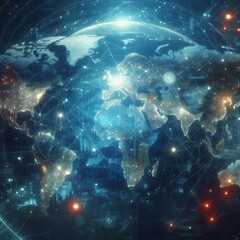 The digital constellation over Earth depicts a world where digital networks become the stars that guide us. This image encapsulates the pivotal role of technology