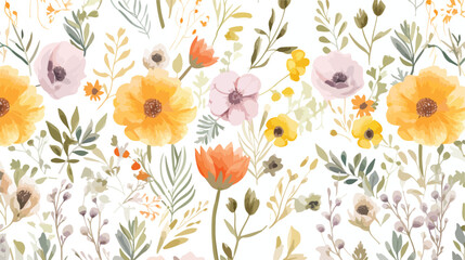 Watercolor seamless pattern with flowers. Vintage fl - obrazy, fototapety, plakaty