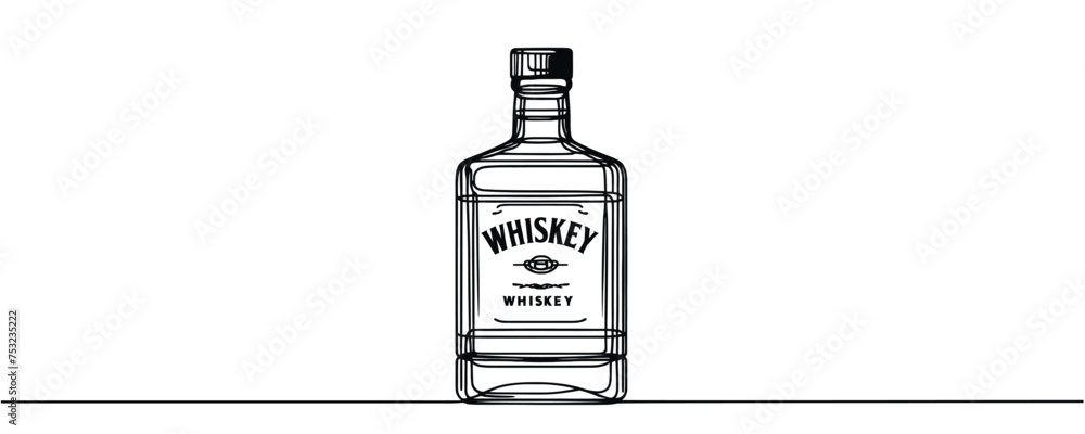 Wall mural Continuous single line drawing. A bottle of whiskey. Vector illustration.