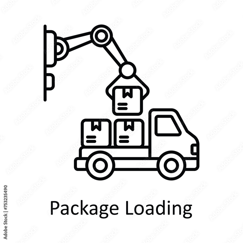 Poster package loading vector outline icon design illustration. manufacturing units symbol on white backgro